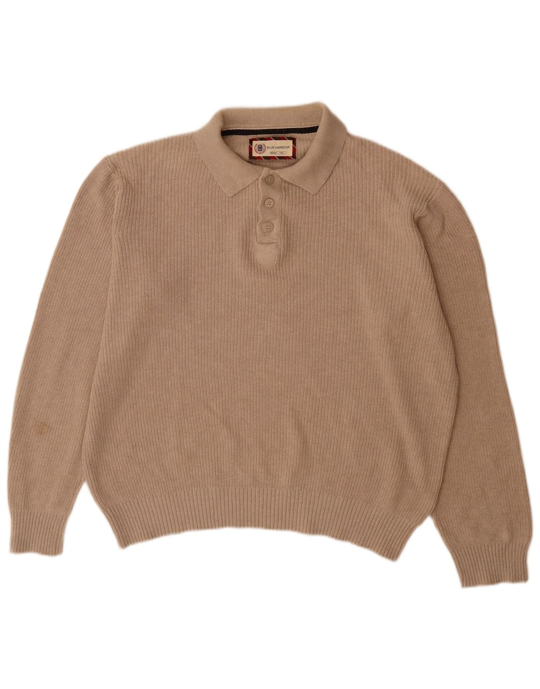 Suéter masculino Marks & Spencer Blue Harbour com gola polo grande bege