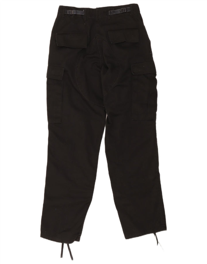 Calças cargo regulares femininas vintage pequenas W28 L30 algodão preto