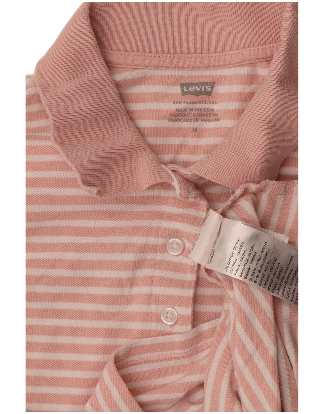 Camisa polo feminina Levi's UK 12 algodão listrado rosa médio