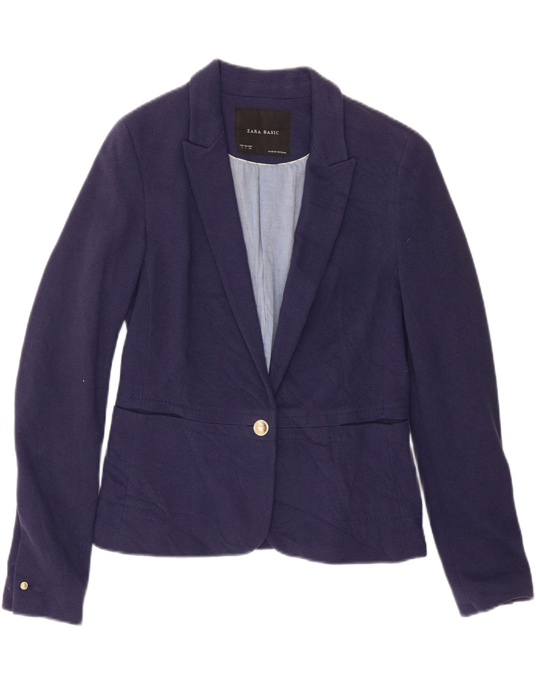 Zara Jaqueta Blazer Feminina Crop 1 Botão Reino Unido 16 Grande Algodão Azul Marinho