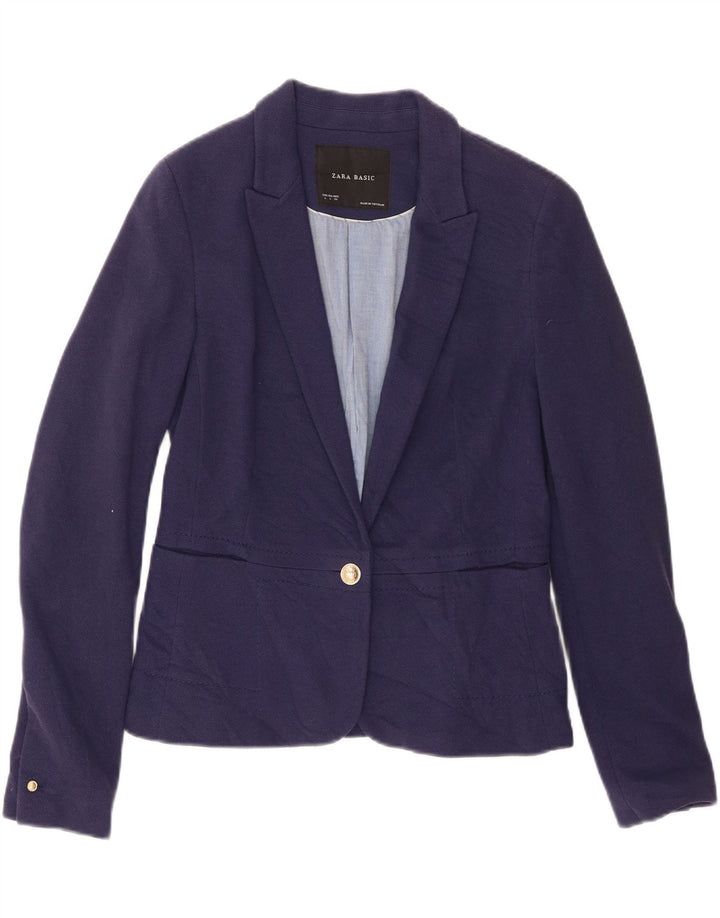 Zara Jaqueta Blazer Feminina Crop 1 Botão Reino Unido 16 Grande Algodão Azul Marinho