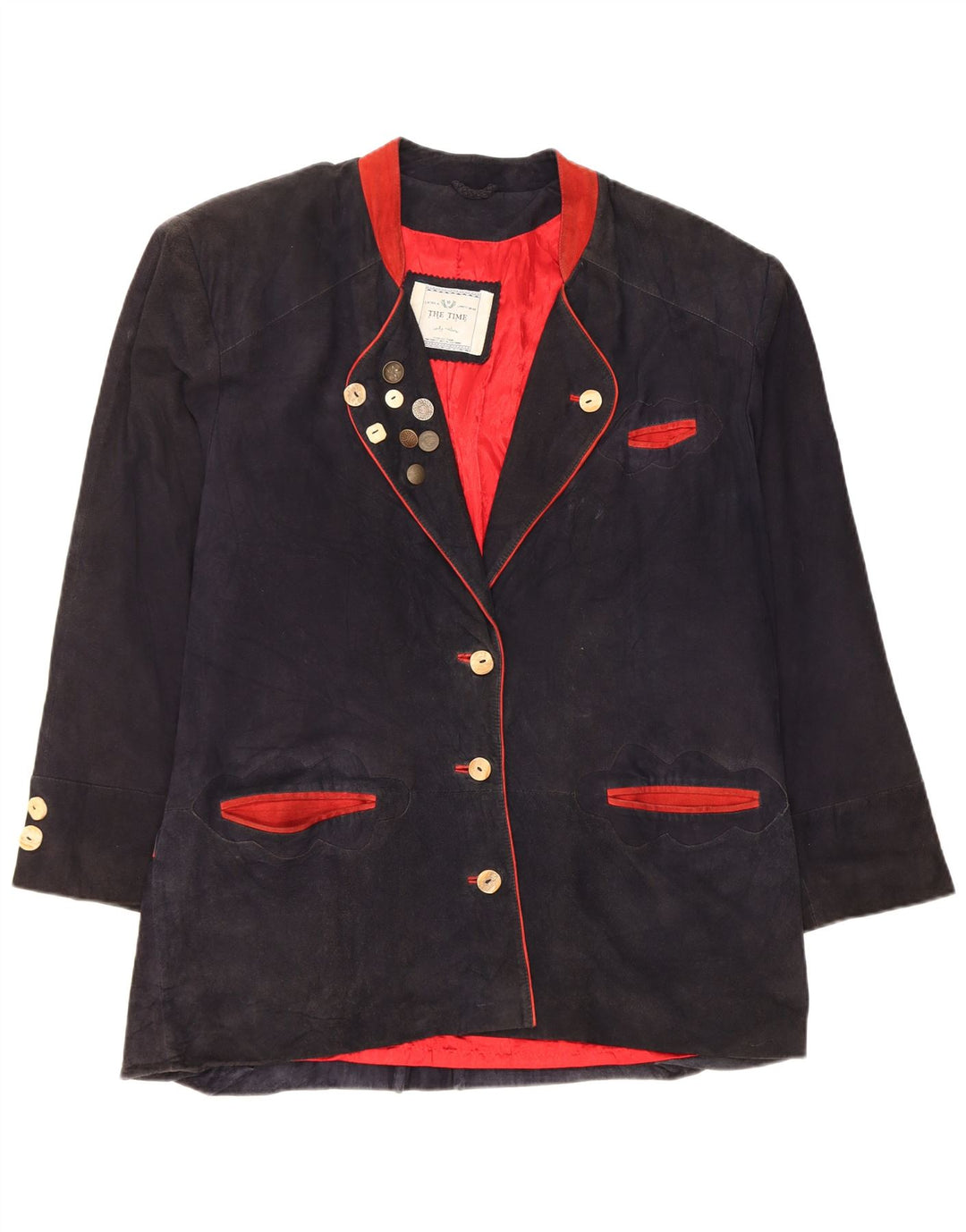 Jaqueta blazer vintage feminina grande com 3 botões UE 42 grande azul marinho