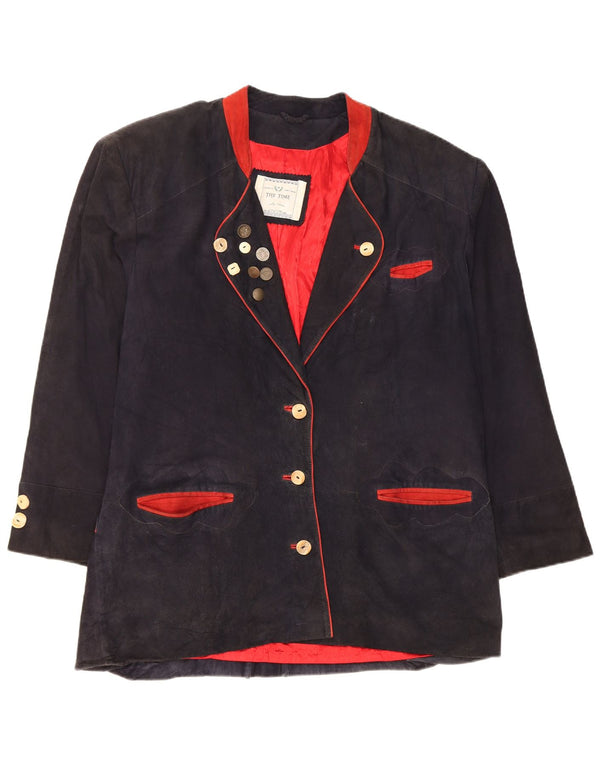Jaqueta blazer vintage feminina grande com 3 botões UE 42 grande azul marinho