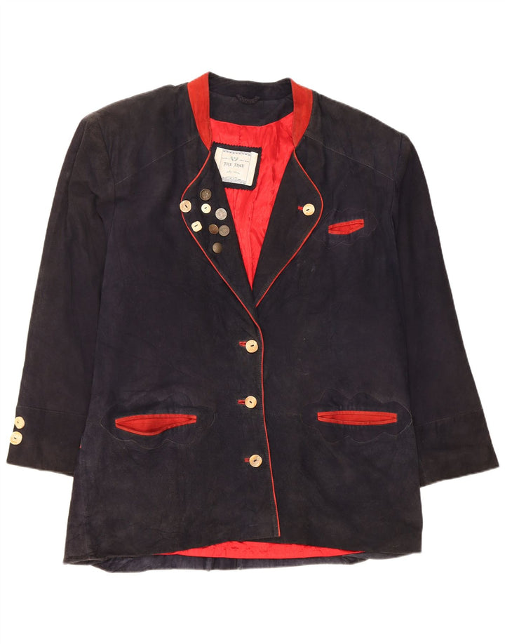 Jaqueta blazer vintage feminina grande com 3 botões UE 42 grande azul marinho