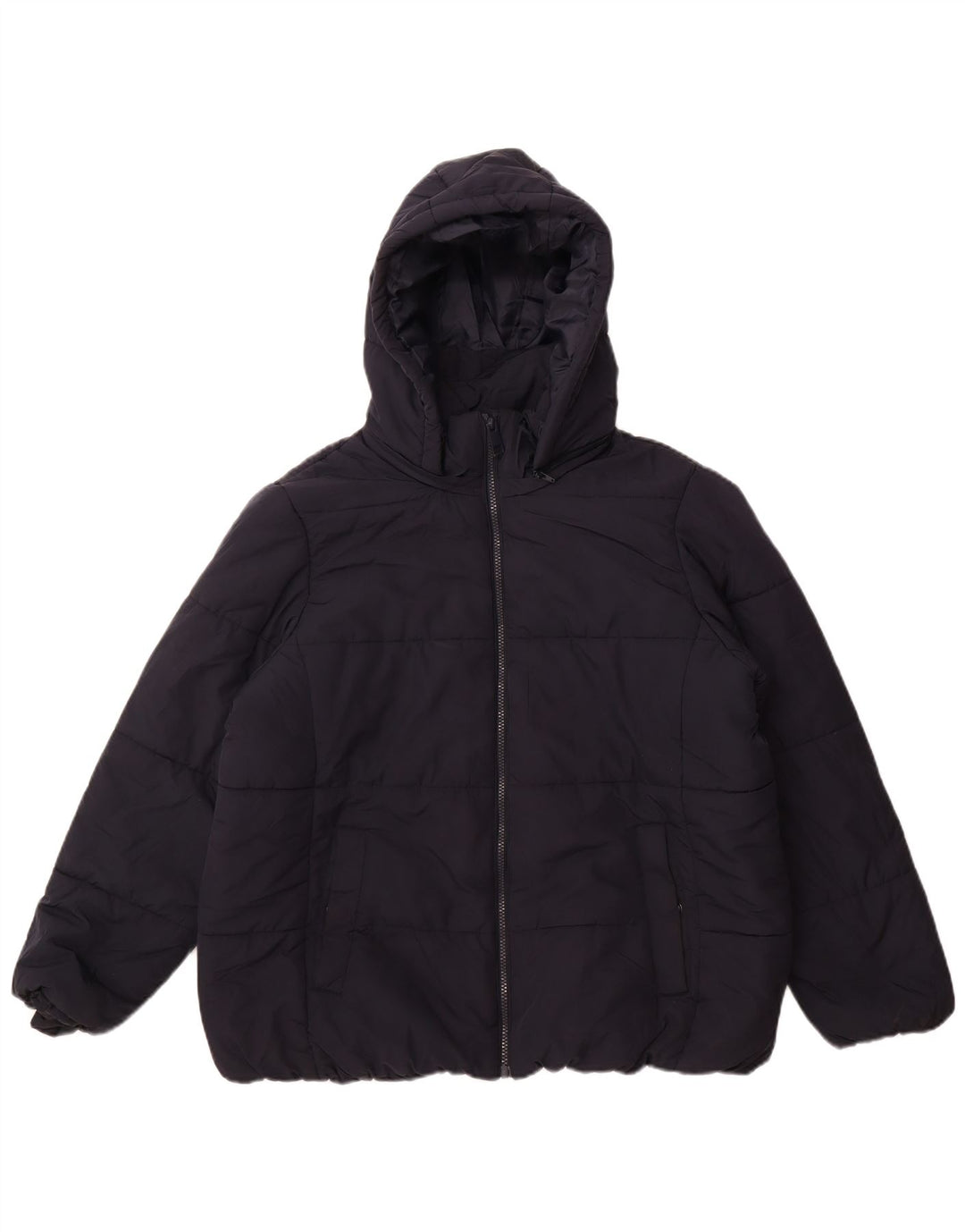 Jaqueta feminina acolchoada com capuz Marks & Spencer Reino Unido 18 XL azul marinho poliéster