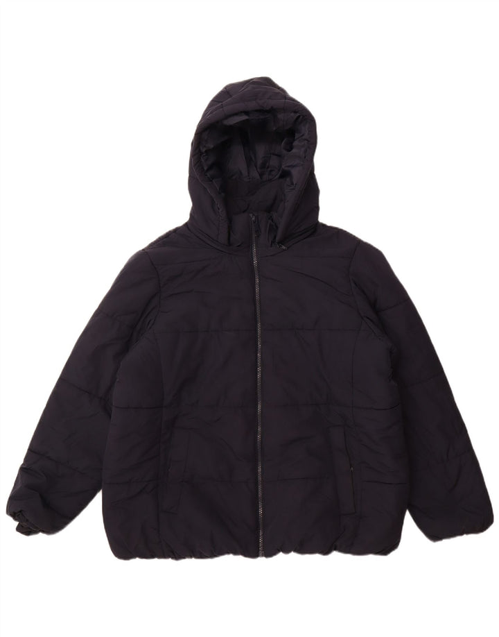 Jaqueta feminina acolchoada com capuz Marks & Spencer Reino Unido 18 XL azul marinho poliéster