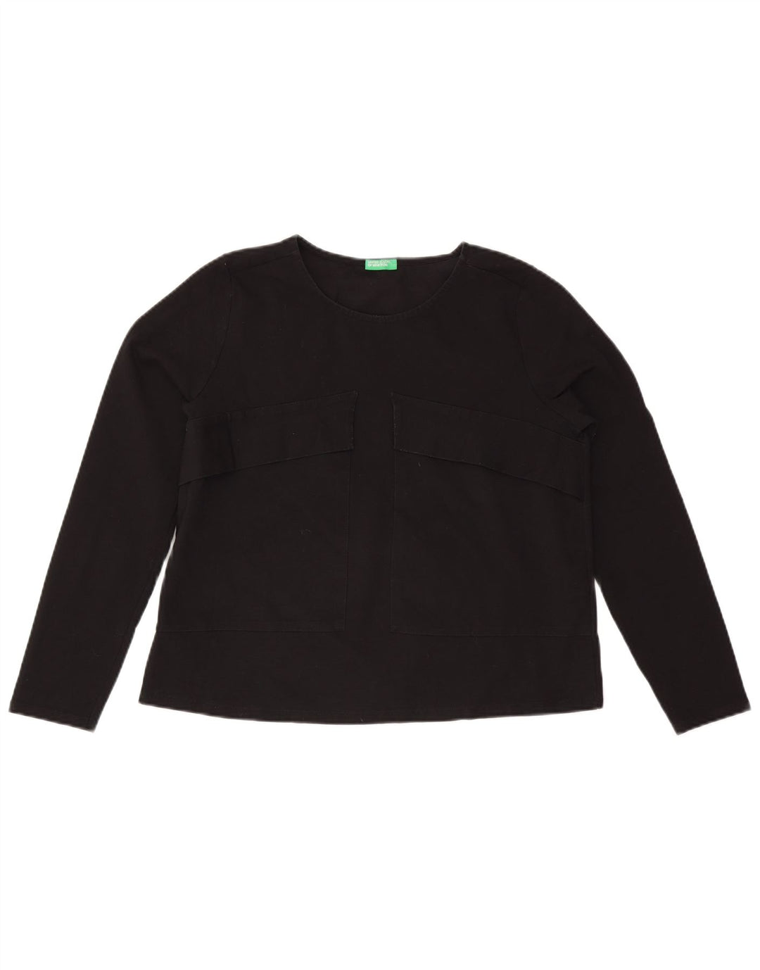 BENETTON Top feminino oversized manga comprida Reino Unido 10 pequeno algodão preto