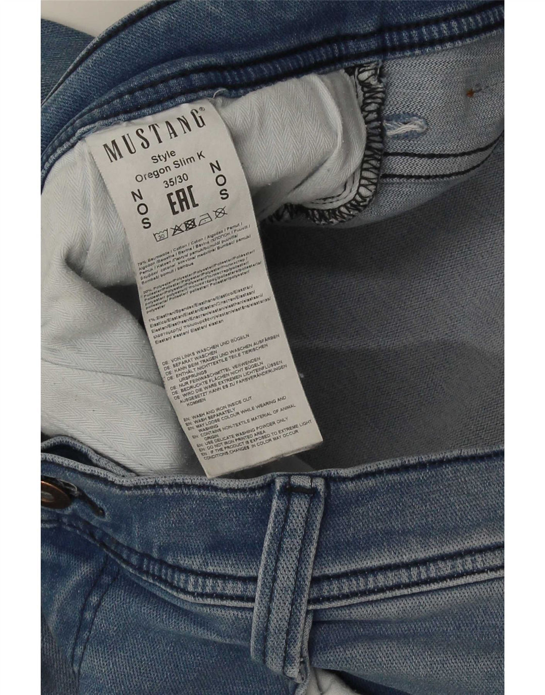 Mustang Mens Oregon Slim Jeans W35 L30 Azul Algodão