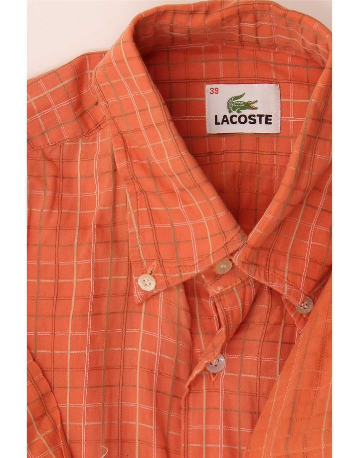 Camisa masculina Lacoste tamanho 39 algodão xadrez laranja médio