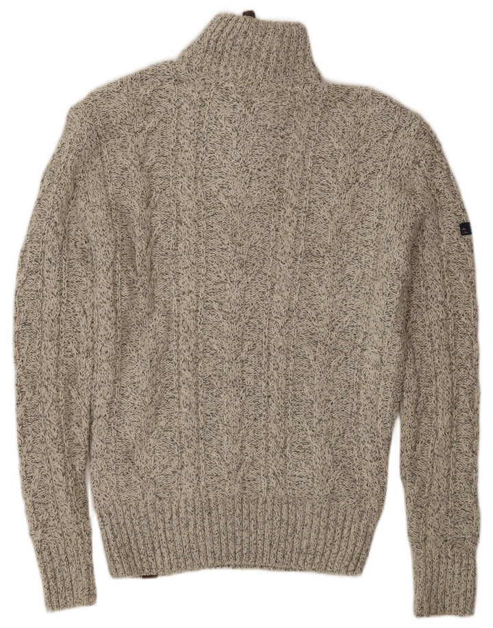Suéter masculino Superdry com zíper e gola em acrílico manchado cinza médio
