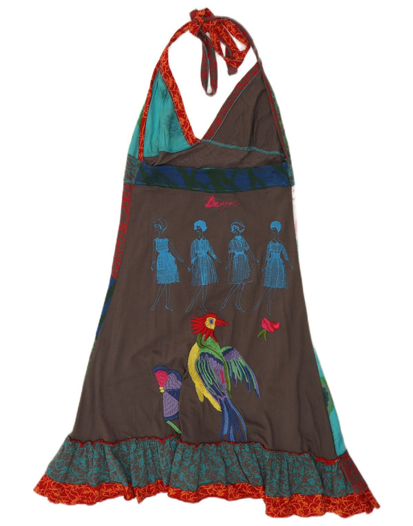 Vestido feminino Desigual com alças gráficas UK 8 pequeno floral multicolorido