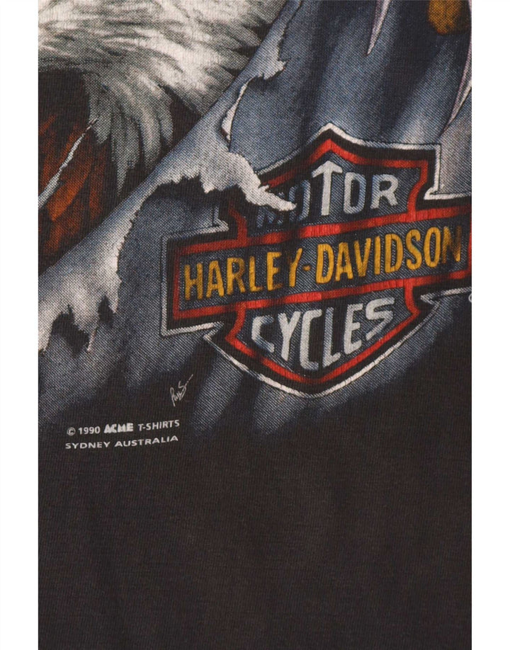 Camiseta gráfica masculina Harley Davidson 1990 Top cinza médio de algodão para motocicleta