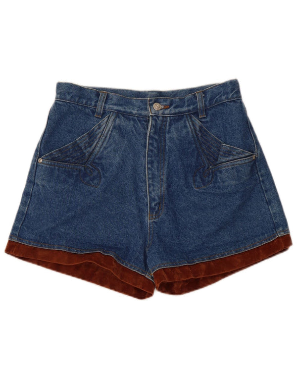 Shorts jeans feminino vintage UK 12 médio W30 azul colorblock algodão