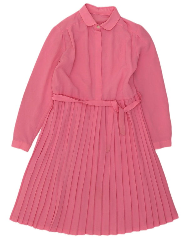Vestido feminino vintage manga comprida linha A UK 10 pequeno rosa