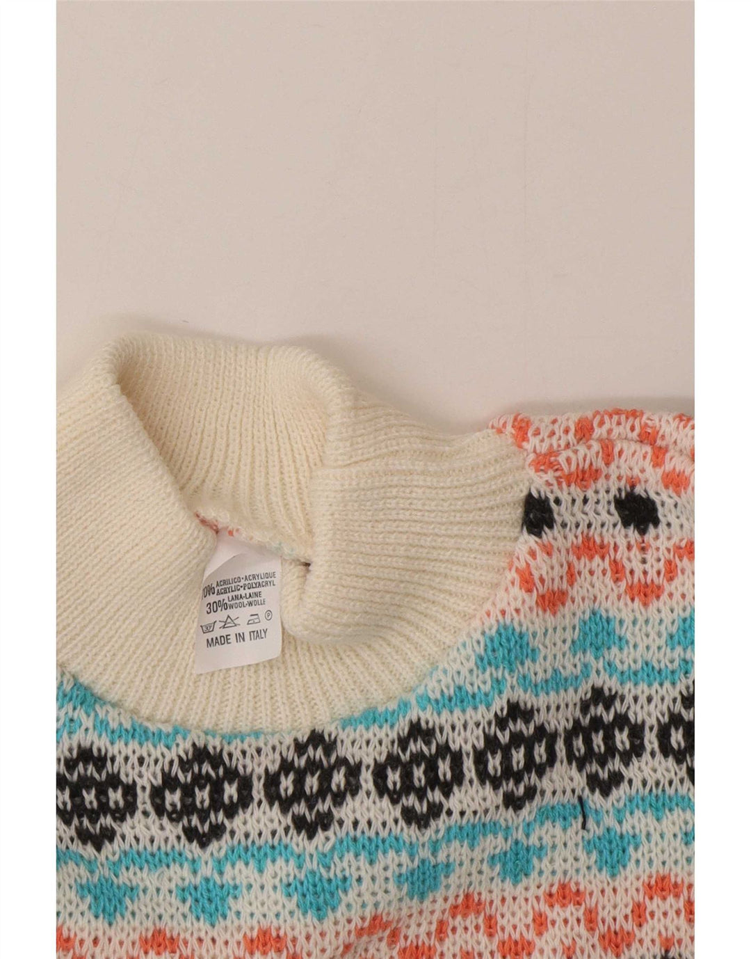 Suéter vintage masculino com gola tartaruga médio multicolorido Fair Isle