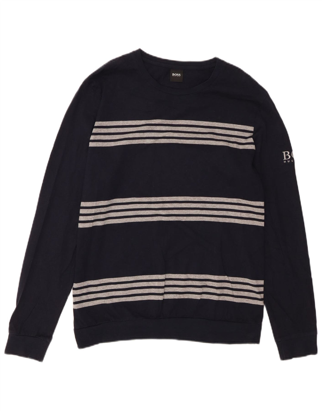 HUGO BOSS Top masculino de manga comprida médio algodão listrado azul marinho