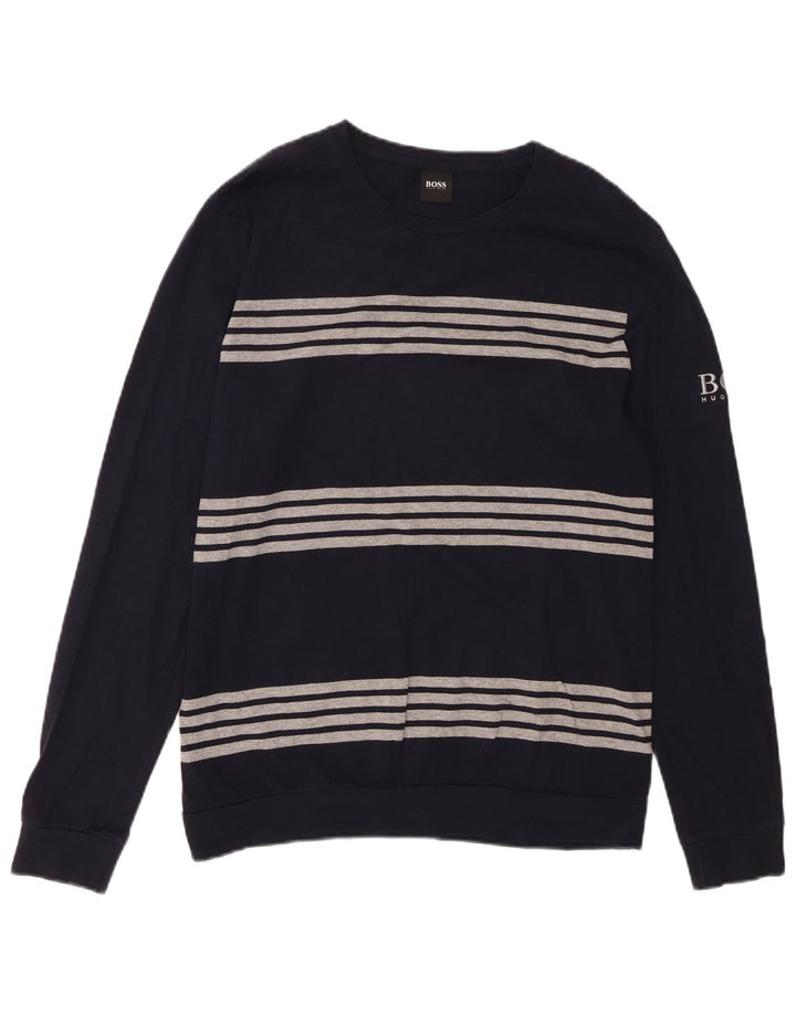 HUGO BOSS Top masculino de manga comprida médio algodão listrado azul marinho