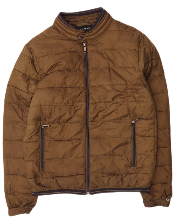 Jaqueta acolchoada masculina Zara UK 38 poliéster marrom médio