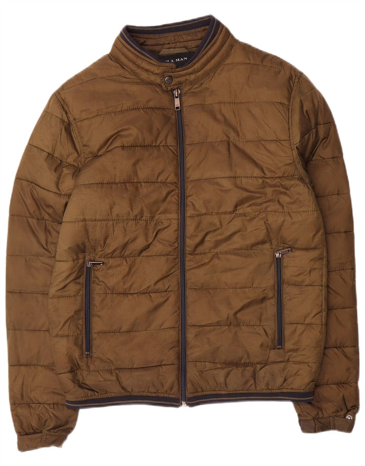 Jaqueta acolchoada masculina Zara UK 38 poliéster marrom médio