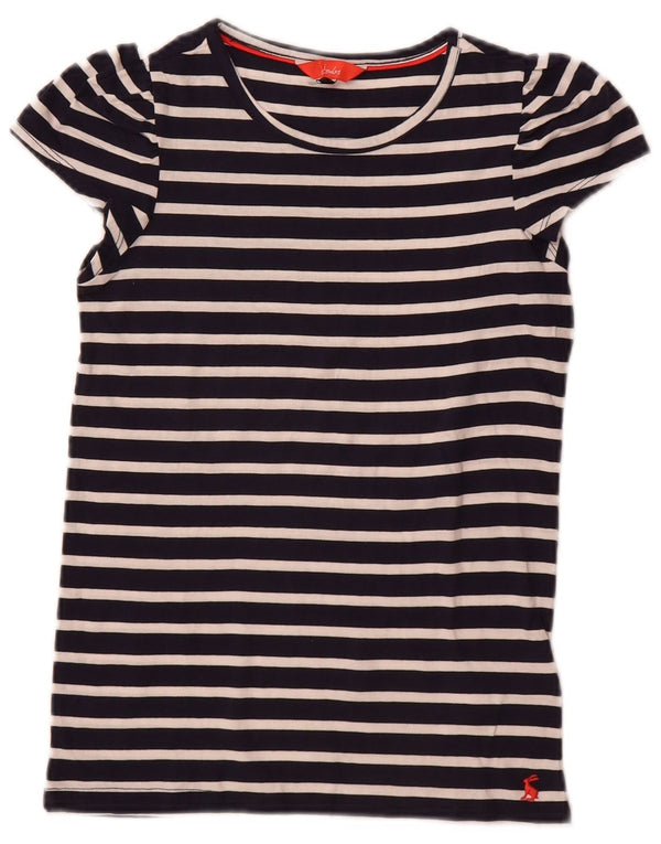 Jules Girls T-Shirt Top 9-10 Years Navy Blue Striped Cotton
