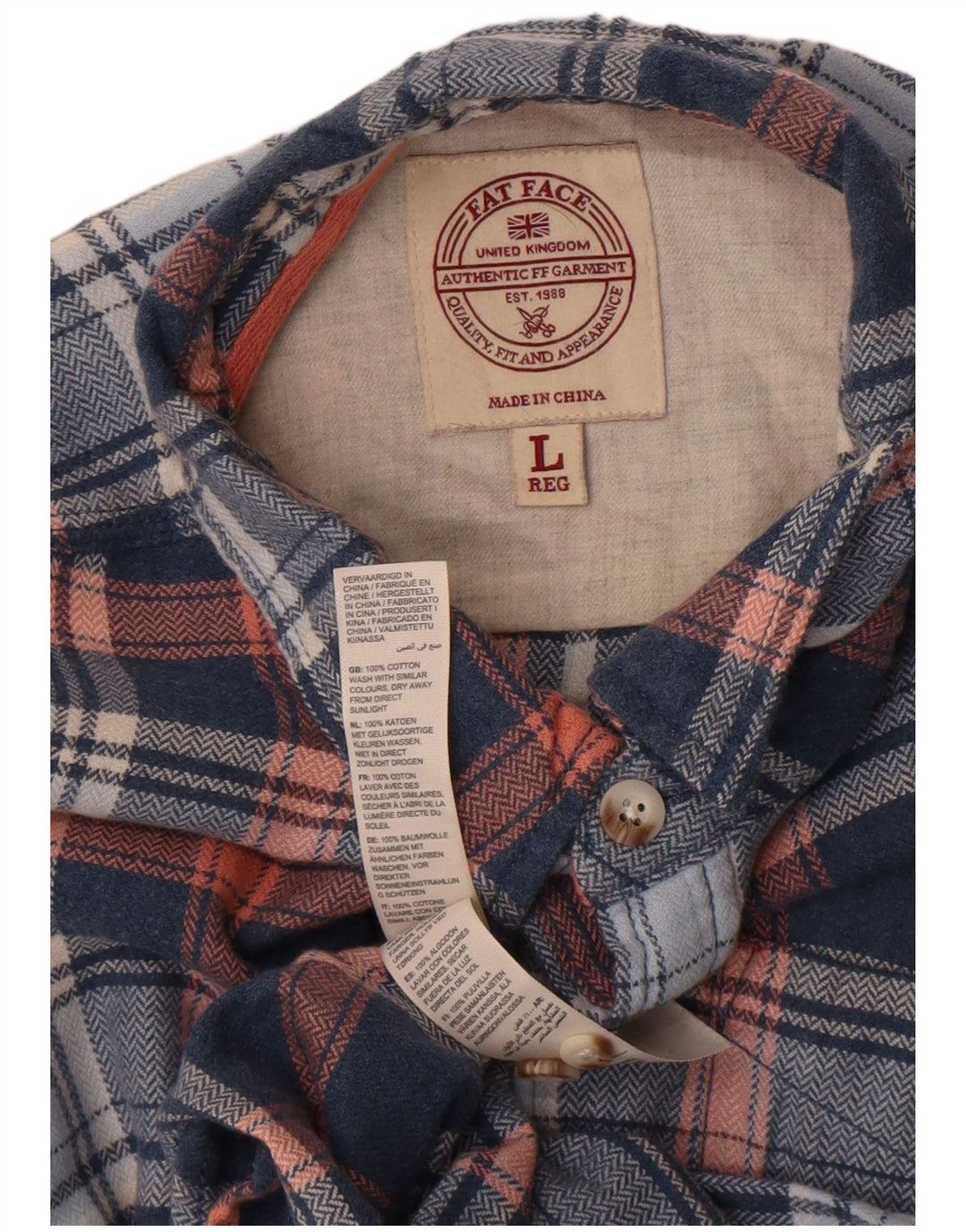Camisa masculina de flanela Fat Face grande algodão xadrez azul marinho