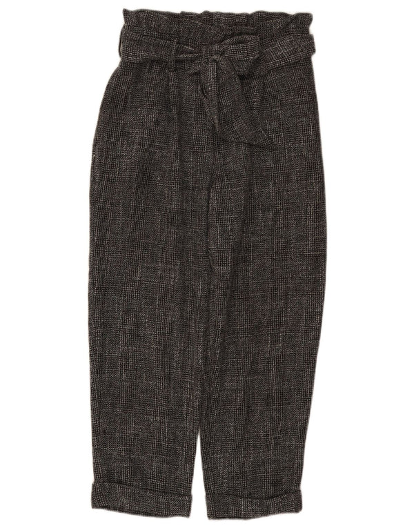 Calça feminina Topshop cintura alta cortada Reino Unido 6 XS W26 L23 preta manchada