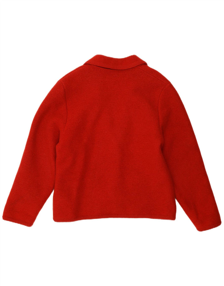 Jaqueta blazer feminina Geiger com 3 botões UE 42 grande vermelha de lã nova