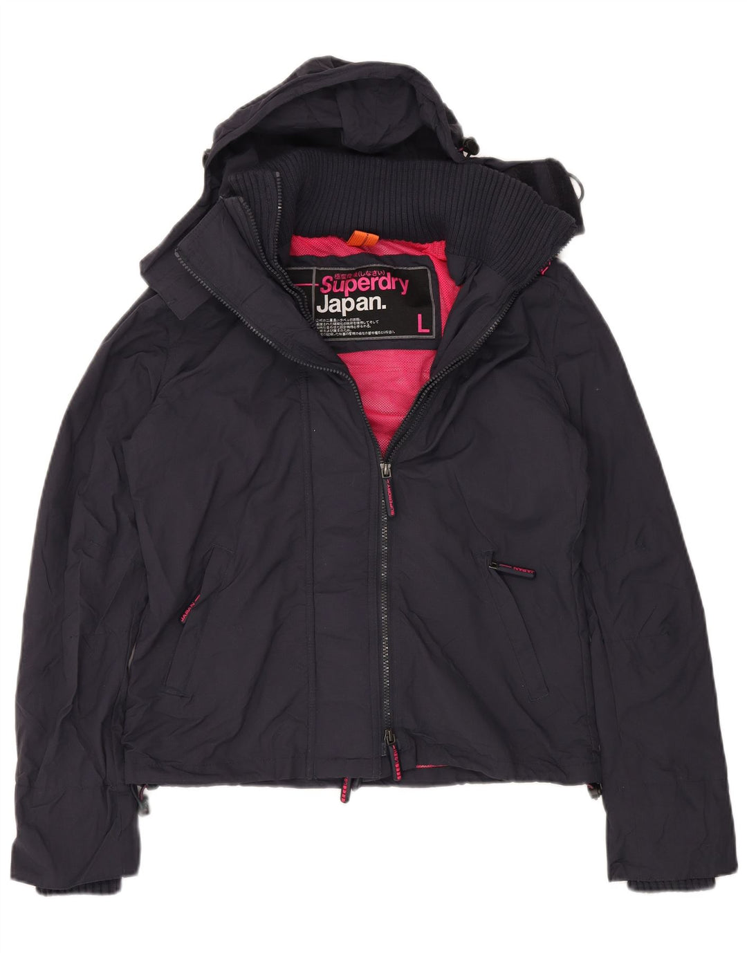 Jaqueta de chuva feminina SUPERDRY com capuz gráfico Reino Unido 16 grande azul marinho nylon