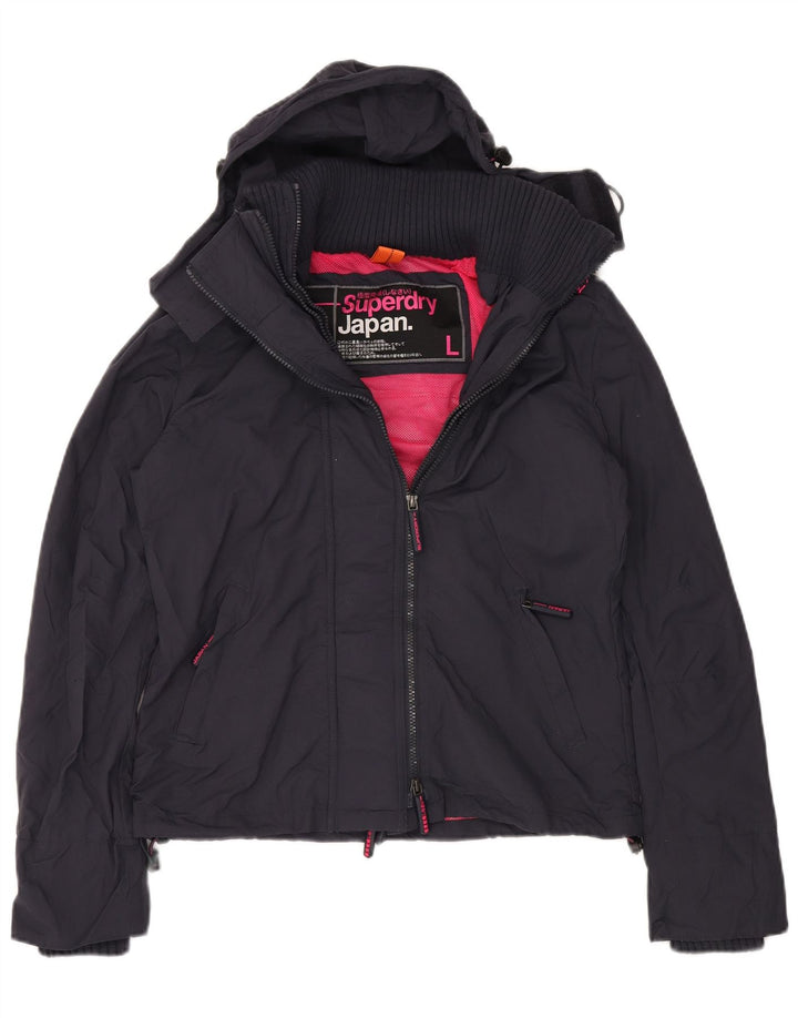 Jaqueta de chuva feminina SUPERDRY com capuz gráfico Reino Unido 16 grande azul marinho nylon