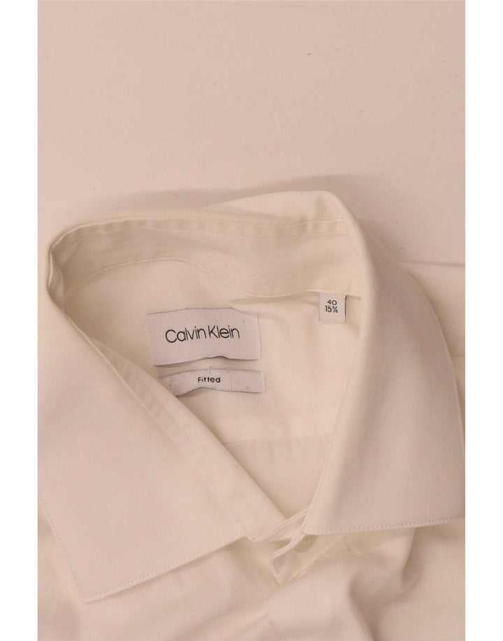 Calvin Klein Jeans Camisa masculina justa tamanho 40 15 3/4 médio branco clássico
