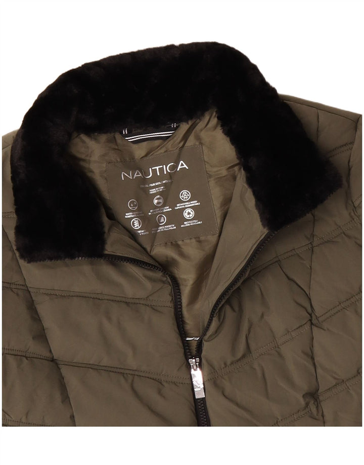 NAUTICA Womens Padded Jacket UK 20 2XL Khaki Polyester