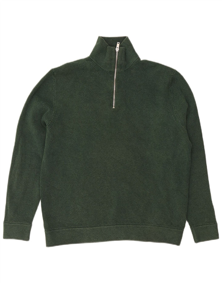Suéter masculino Marks & Spencer com zíper e gola XL de algodão verde