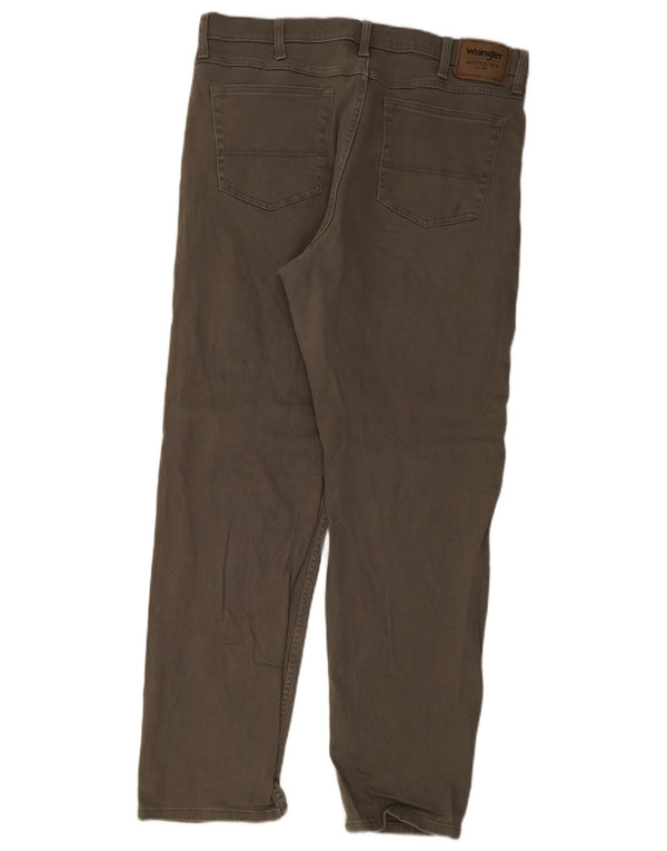 Wrangler Calça masculina reta casual W37 L32 algodão cáqui