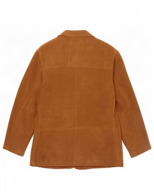 Jaqueta blazer masculina vintage de camurça com 3 botões Reino Unido 46 3XL couro bege