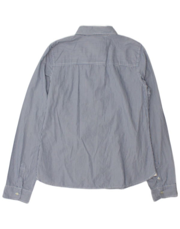 Camisa feminina Abercrombie & Fitch UK 14 grande algodão listrado azul