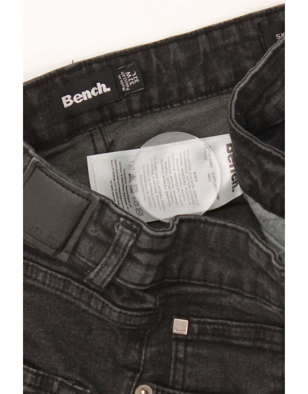 Bench Mens Skinny Jeans W32 L32 Algodão Preto