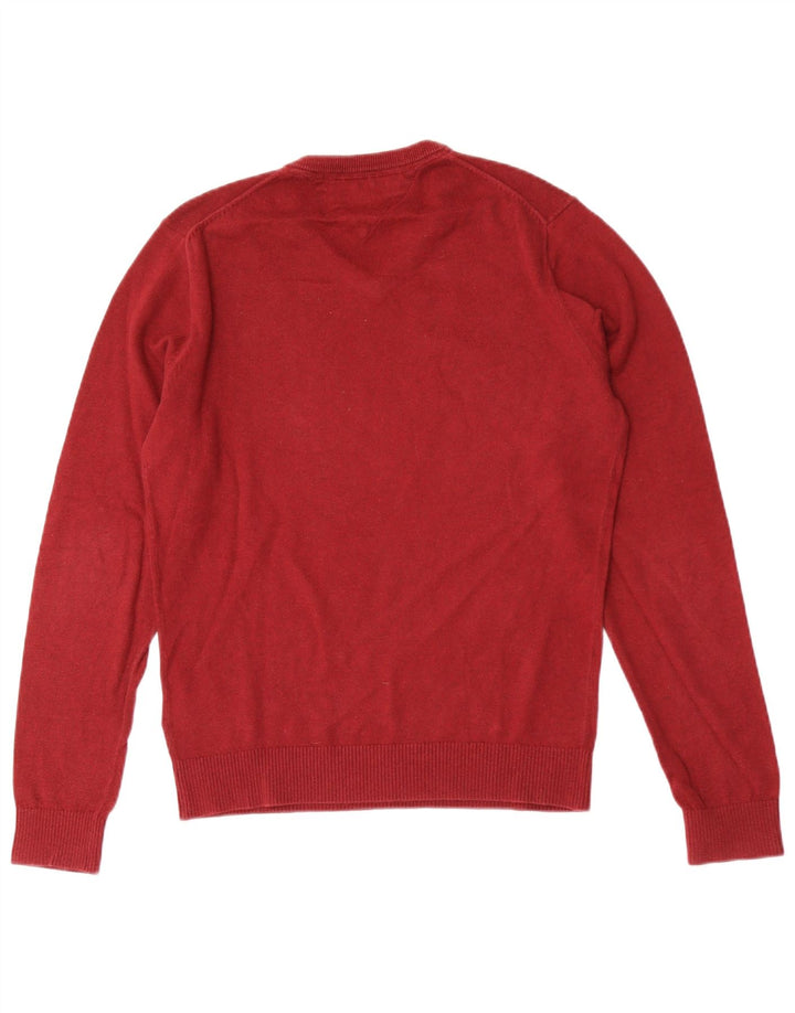 Suéter masculino Tommy Hilfiger com decote em V pequeno algodão vermelho