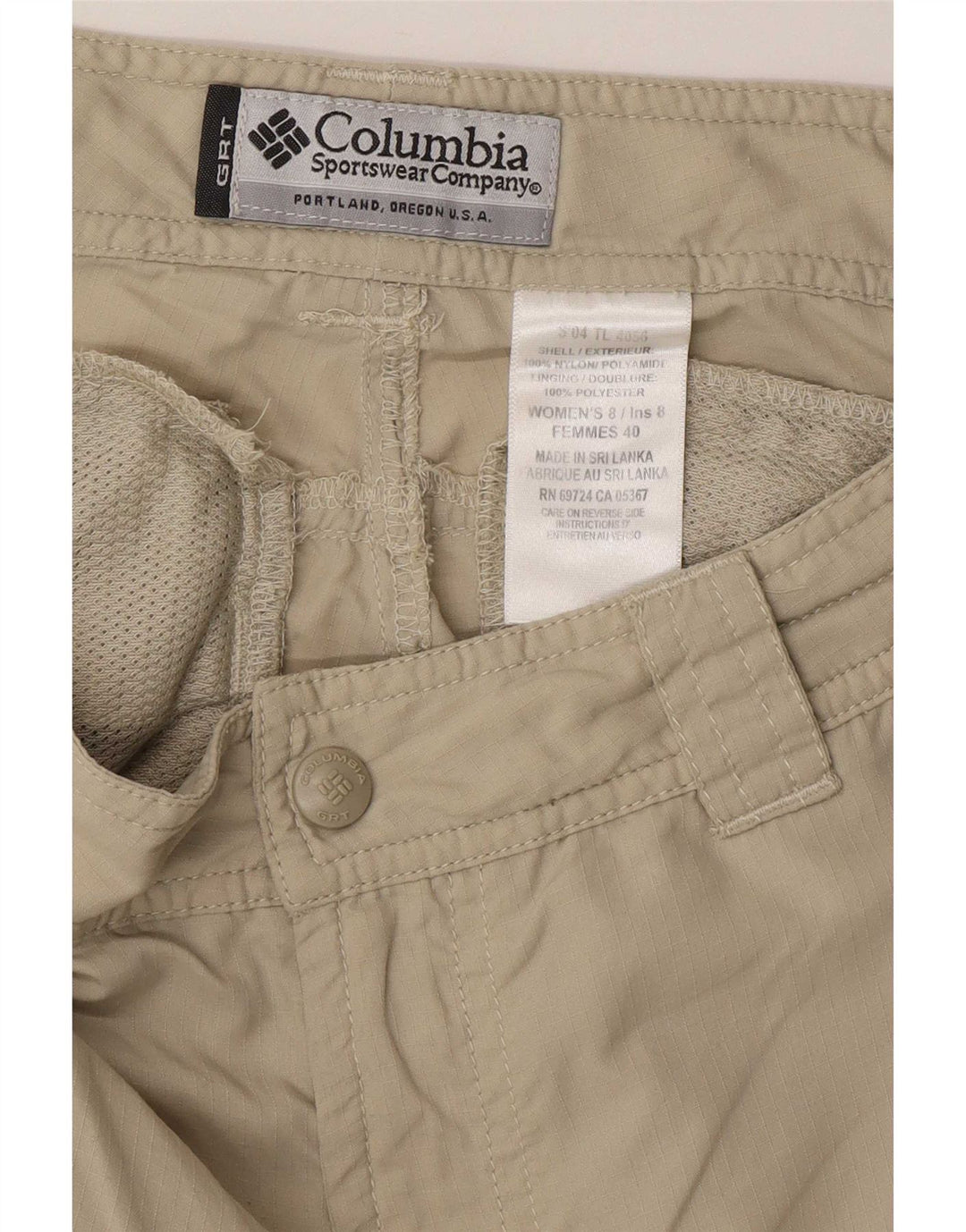 Shorts cargo feminino Columbia US 8 médio W30 bege nylon