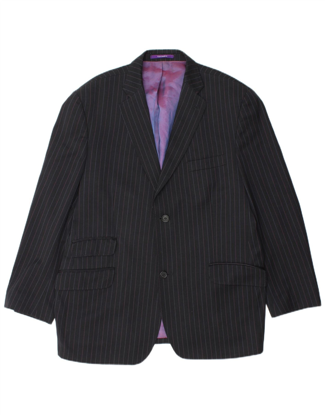 Jaqueta blazer masculina de 2 botões TED BAKER Reino Unido 44 2XL lã listrada preta