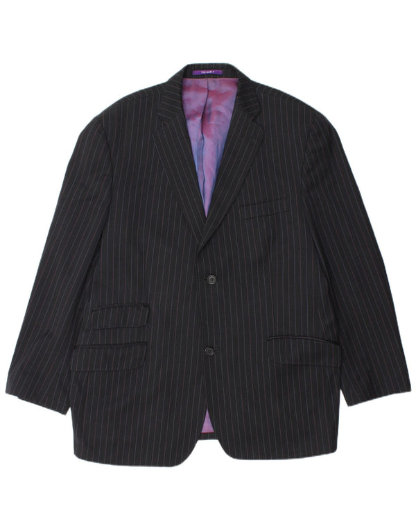 Jaqueta blazer masculina de 2 botões TED BAKER Reino Unido 44 2XL lã listrada preta