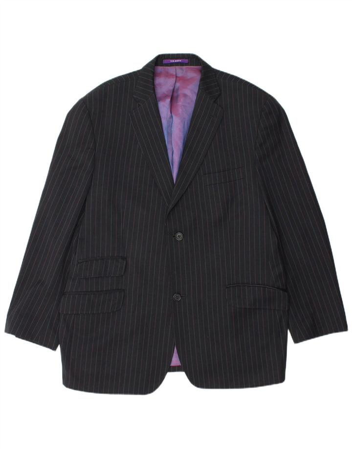 Jaqueta blazer masculina de 2 botões TED BAKER Reino Unido 44 2XL lã listrada preta