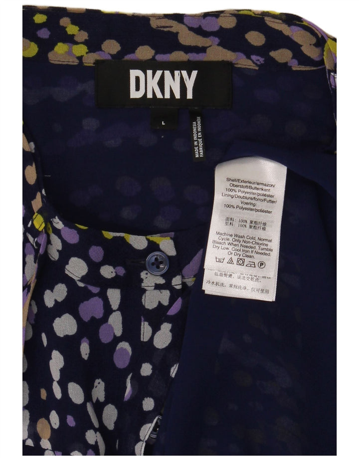 Blusa feminina Dkny com babados na frente Reino Unido 16 grande azul marinho manchado