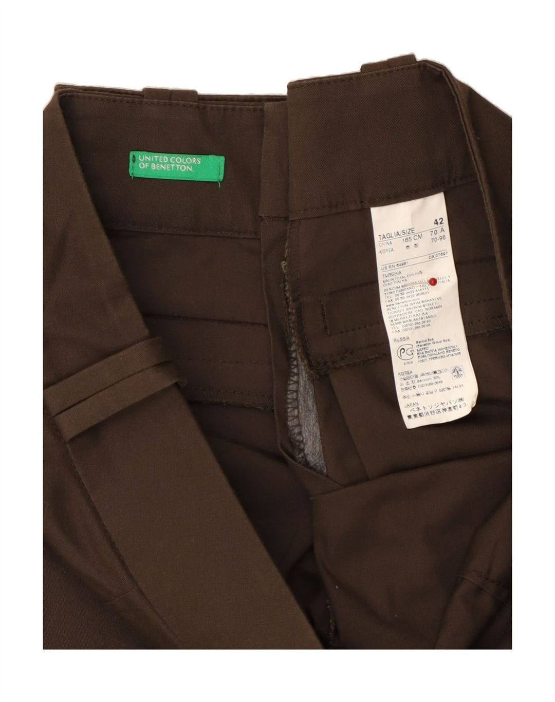 BENETTON Womens Straight Capri Trousers IT 42 Medium W32 L22 Brown Cotton Vintage Benetton and Second-Hand Benetton from Messina Hembry 