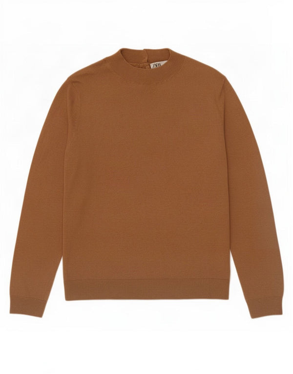 Suéter feminino Zara com gola tartaruga Reino Unido 10 pequeno modal marrom