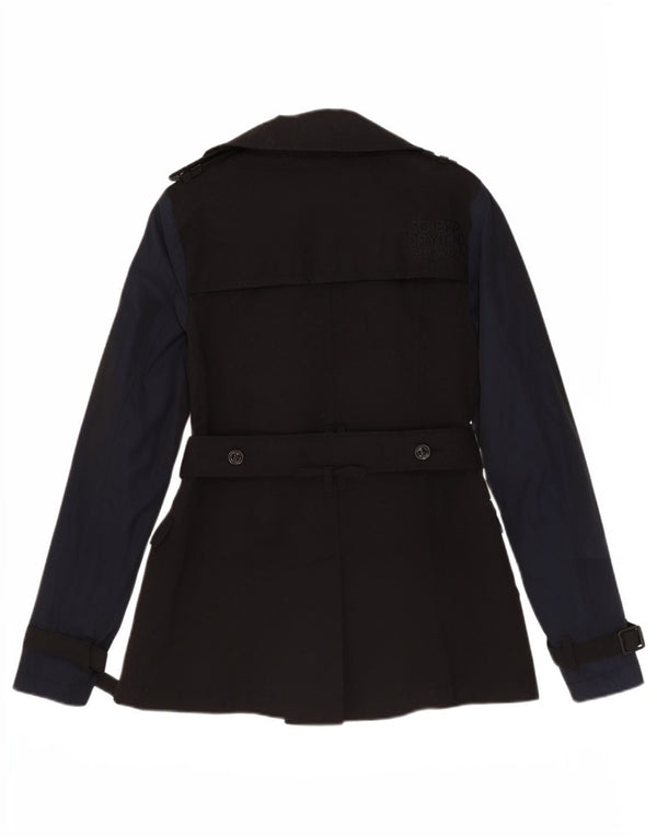 Trench Coat feminino Superdry UK 10 pequeno algodão colorblock preto