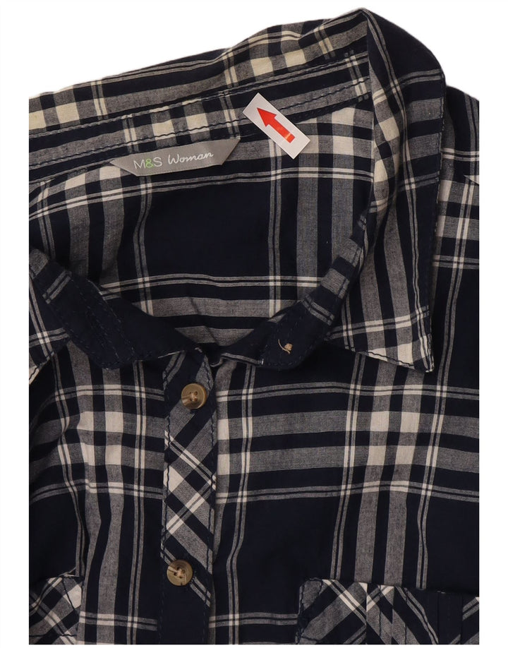 Camisa feminina Marks & Spencer UK 16 grande algodão xadrez azul marinho