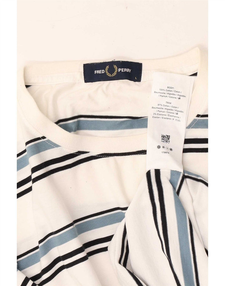 Camiseta masculina Fred Perry grande algodão listrado branco