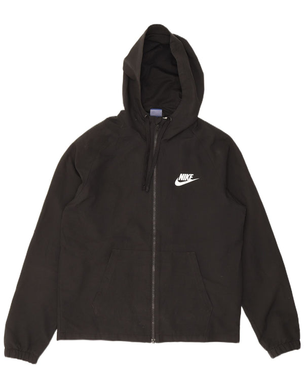 Nike masculino moletom com capuz jaqueta superior poliéster preto médio