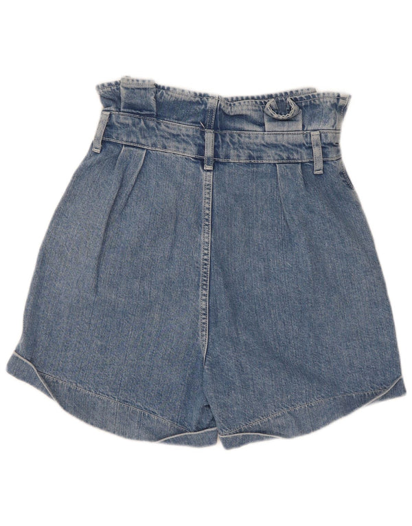 Shorts jeans feminino de cintura alta Topshop Reino Unido 8 pequeno W25 algodão azul