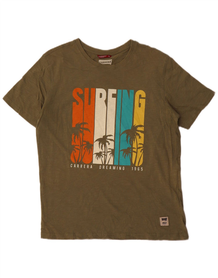 Camiseta gráfica masculina Carrera Top médio cáqui salpicado